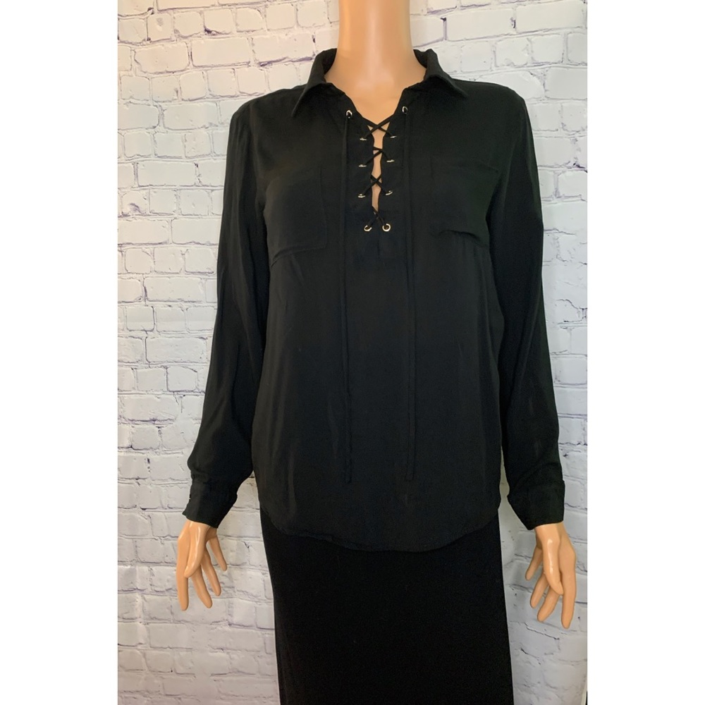 Lulus Soft Shoe Lace Black Long Sleeve blouse size small